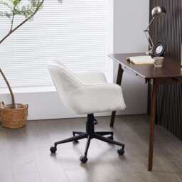 White Boucle Swivel Office Chair Armchair Adjustable Chair - thumbnail 8