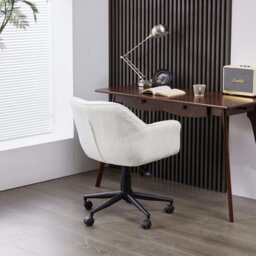 White Boucle Swivel Office Chair Armchair Adjustable Chair - thumbnail 9