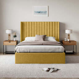Russell Pneumatic Ottoman Storage Bed Double / King Bed Lift Up Storage Bed Frame, Double / Mustard - thumbnail 2