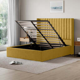 Russell Pneumatic Ottoman Storage Bed Double / King Bed Lift Up Storage Bed Frame, Double / Mustard