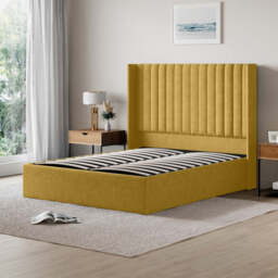 Russell Pneumatic Ottoman Storage Bed Double / King Bed Lift Up Storage Bed Frame, Double / Mustard - thumbnail 3