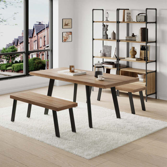 Belluno 160-190cm Extendable Dining Table Set with 2 Wood Benches - image 1