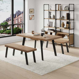 Belluno 160-190cm Extendable Dining Table Set with 2 Wood Benches - thumbnail 2