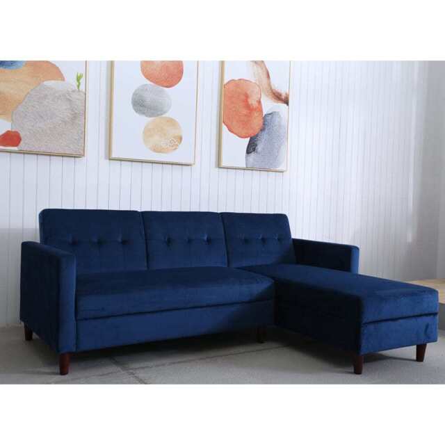 Destin Reversible Blue Corner Sofa With Storage Chaise and Ottoman Bench, Corner Sofa Set