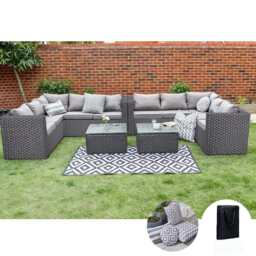 Vancouver 10 Seater Rattan Corner Sofa Patio Set, With Rain Cover / Black - thumbnail 8