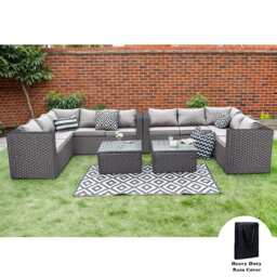 Vancouver 10 Seater Rattan Corner Sofa Patio Set, With Rain Cover / Black - thumbnail 4