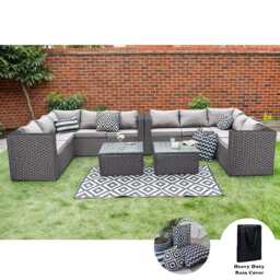 Vancouver 10 Seater Rattan Corner Sofa Patio Set, With Rain Cover / Black - thumbnail 6