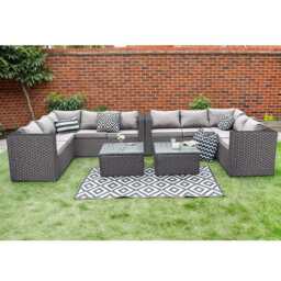 Vancouver 10 Seater Rattan Corner Sofa Patio Set, With Rain Cover / Black - thumbnail 2