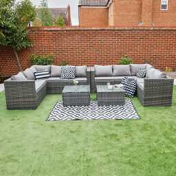 Vancouver 10 Seater Rattan Corner Sofa Patio Set, With Rain Cover / Black - thumbnail 3