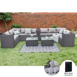 Vancouver 10 Seater Rattan Corner Sofa Patio Set, With Rain Cover / Black - thumbnail 9
