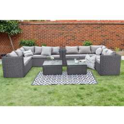 Vancouver 10 Seater Rattan Corner Sofa Patio Set, With Rain Cover / Black - thumbnail 7