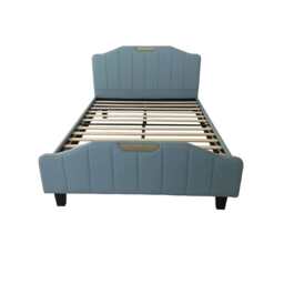 Retro PU Leather Upholstered Bed Frame Double Bed Frame, Pewter Blue - thumbnail 3