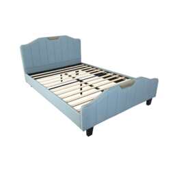 Retro PU Leather Upholstered Bed Frame Double Bed Frame, Pewter Blue - thumbnail 5