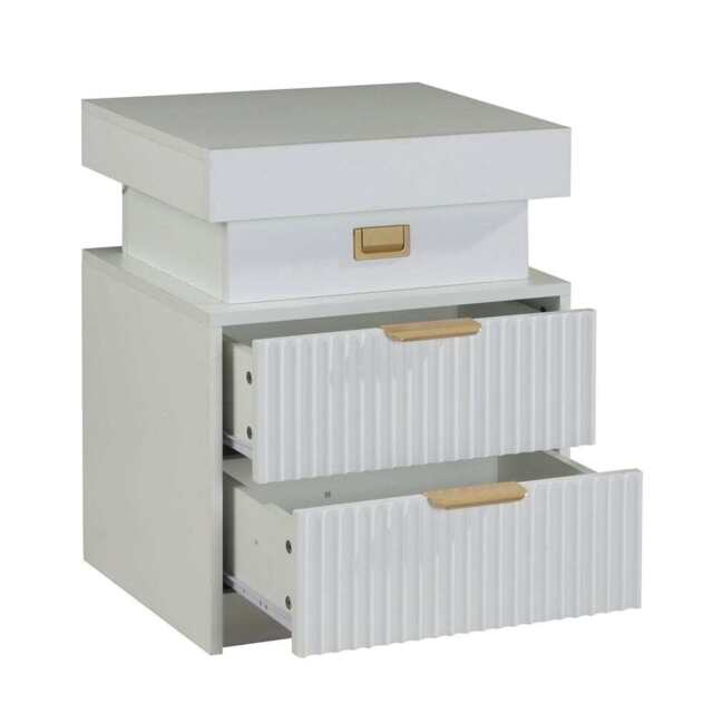 Mercury Ridged Beside Storage Cabinet Bedside Table with Light Strip and Rechargeable Plug - image 1