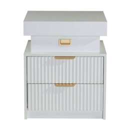 Mercury Ridged Beside Storage Cabinet Bedside Table with Light Strip and Rechargeable Plug - thumbnail 4