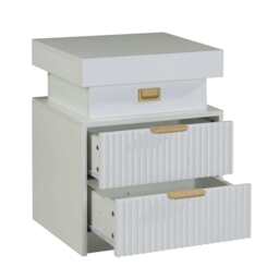 Mercury Ridged Beside Storage Cabinet Bedside Table with Light Strip and Rechargeable Plug - thumbnail 1