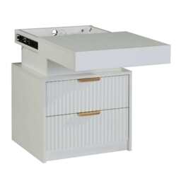 Mercury Ridged Beside Storage Cabinet Bedside Table with Light Strip and Rechargeable Plug - thumbnail 3
