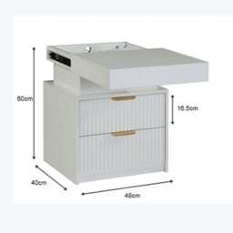 Mercury Ridged Beside Storage Cabinet Bedside Table with Light Strip and Rechargeable Plug - thumbnail 9