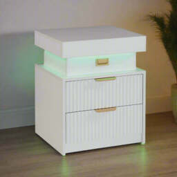 Mercury Ridged Beside Storage Cabinet Bedside Table with Light Strip and Rechargeable Plug - thumbnail 2