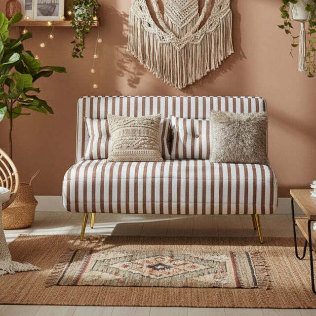 Jola Velvet Foldable 2 Seater Sofa Bed with Pillows, Brown Stripe - image 1