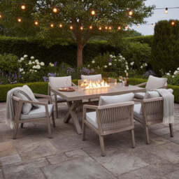 Berlin Nature 6 Seater Aluminium Garden Dining Set with Firepit Table Option, Fire Pit Table