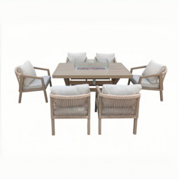 Berlin Nature 6 Seater Aluminium Garden Dining Set with Firepit Table Option, Fire Pit Table - thumbnail 3