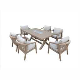 Berlin Nature 6 Seater Aluminium Garden Dining Set with Firepit Table Option, Fire Pit Table - thumbnail 2
