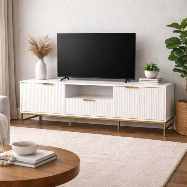 Mercury Modern Ridged TV Unit, Matte White - image 1
