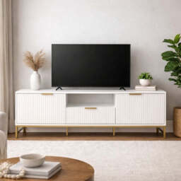 Mercury Modern Ridged TV Unit, Matte White - thumbnail 2
