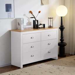 Heritage 6 Drawer Chest Bedroom Storage Cabinet, White - thumbnail 2