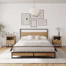 Belluno Industrial Style Wooden Bed Frame, Double Size Frame - thumbnail 1