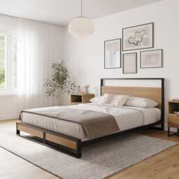 Belluno Industrial Style Wooden Bed Frame, Double Size Frame - thumbnail 2
