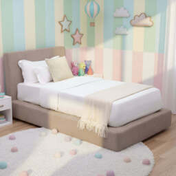 Marshmuff Soft Frame Boucle Bed Frame With Headboard King Bed or Double Bed or Single Bed, Single Size Frame / Brown