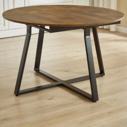 Belluno Industrial Style 160cm Round Extending Dining Table, Check - thumbnail 5