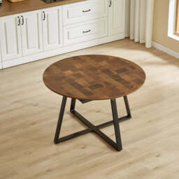Belluno Industrial Style 160cm Round Extending Dining Table, Check - thumbnail 4