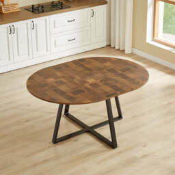 Belluno Industrial Style 160cm Round Extending Dining Table, Check - thumbnail 1