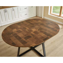 Belluno Industrial Style 160cm Round Extending Dining Table, Check - thumbnail 6