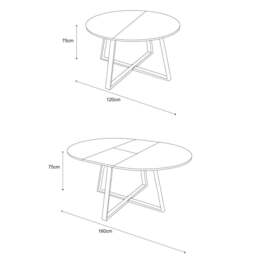 Belluno Industrial Style 160cm Round Extending Dining Table, Check - thumbnail 3
