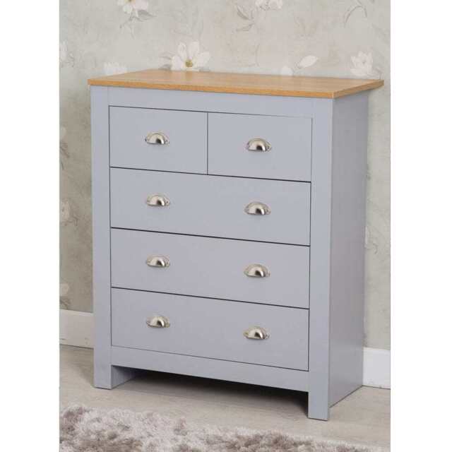 Heritage 3+2 Chest Of Drawers Storage Cabinet, Grey