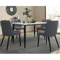 Lisa 4 Seater 120CM Rectangle Marbled Effect Dining Table Set, Grey - thumbnail 1
