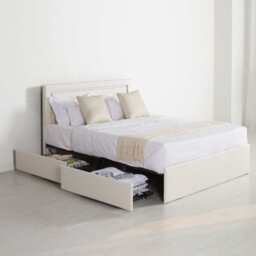 Modern White PU Bed Frame with 4 Drawers Storage and LED Light Head Board and Charging Ports, White / Double Size Frame - thumbnail 2