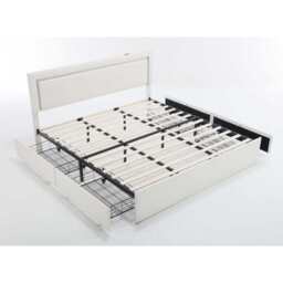 Modern White PU Bed Frame with 4 Drawers Storage and LED Light Head Board and Charging Ports, White / Double Size Frame - thumbnail 9