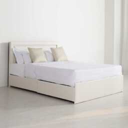 Modern White PU Bed Frame with 4 Drawers Storage and LED Light Head Board and Charging Ports, White / Double Size Frame - thumbnail 4