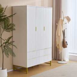 Mercury Ridged 3 Doors 4 Drawers Wardrobe, White - thumbnail 9