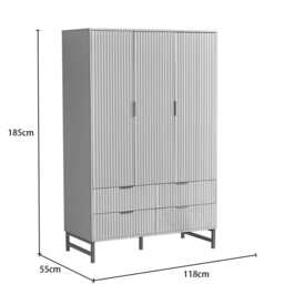 Mercury Ridged 3 Doors 4 Drawers Wardrobe, White - thumbnail 6