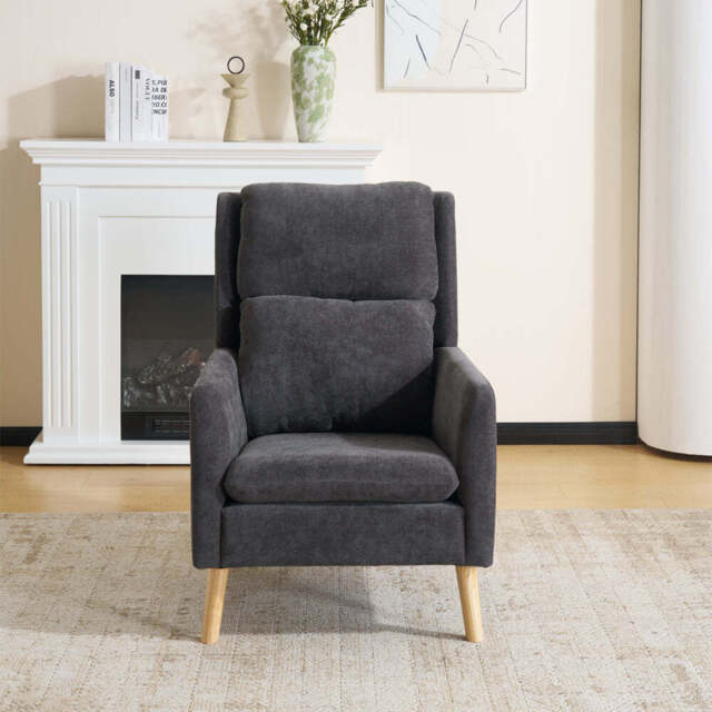 Modern Linen Accent Chair with Wooden Frame, Grey - image 1