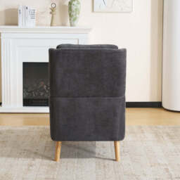 Modern Linen Accent Chair with Wooden Frame, Grey - thumbnail 3