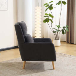 Modern Linen Accent Chair with Wooden Frame, Grey - thumbnail 8