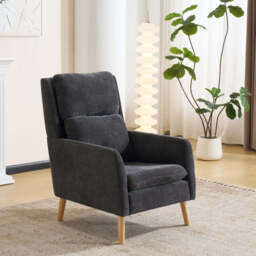 Modern Linen Accent Chair with Wooden Frame, Grey - thumbnail 6