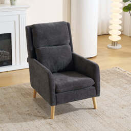 Modern Linen Accent Chair with Wooden Frame, Grey - thumbnail 2